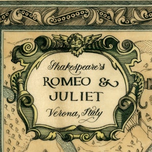 Shakespeare Karte von Romeo und Julia im Antiken Stil, Fine Art Print Reproduktion
