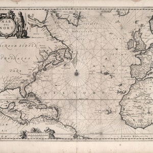 Historical Nautical Chart of Atlantic Ocean, 17th Century Fine Art Reproduction MP045 image 1