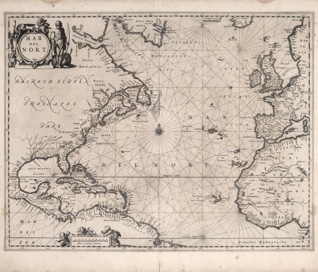 Historische Seekarte des Atlantiks, 17. Jahrhundert Fine Art Reproduktion  MP045 - Etsy.de