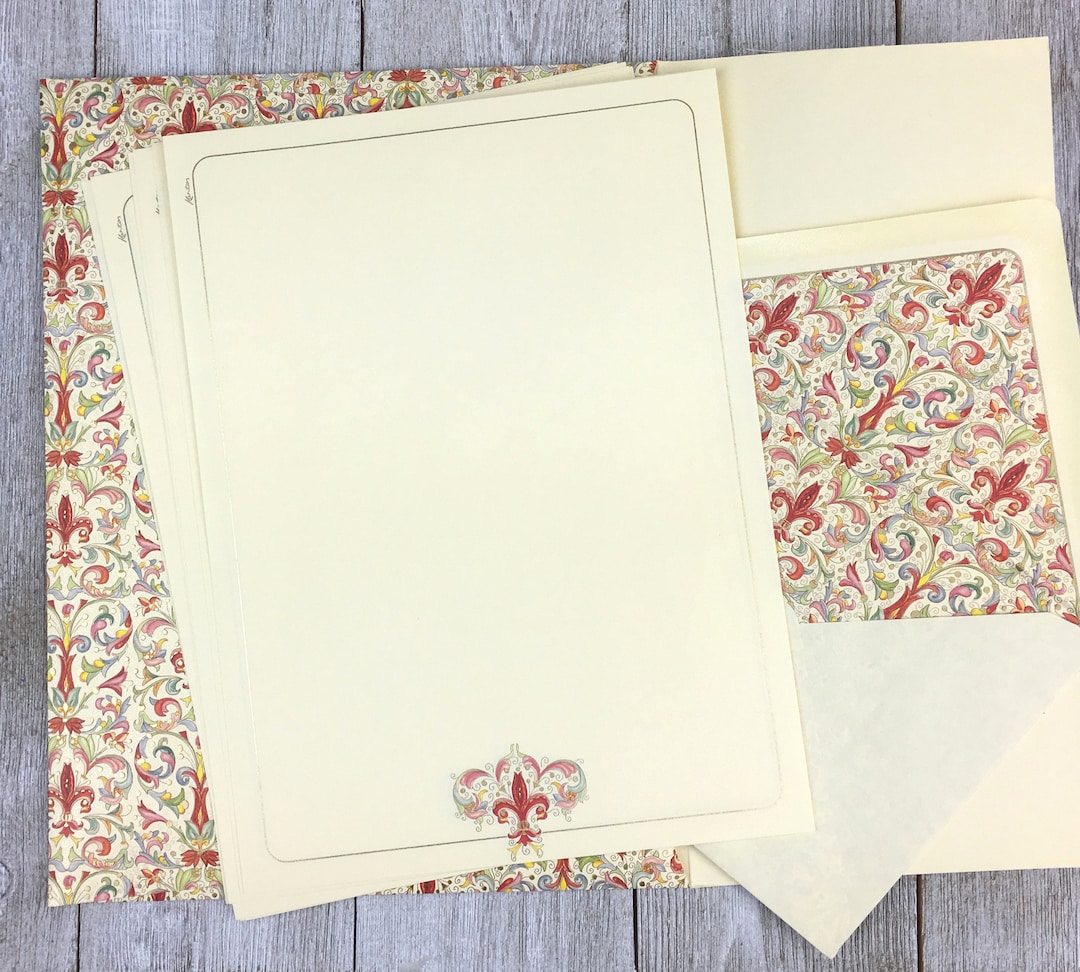 French Fleur De Lis Stationery Sheets and Envelopes Kartos Giglio