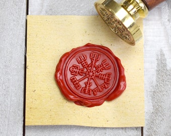 Norse Viking Compass Stamp // Vegvisir Wayfinder Brass Stamp for Wax Seals