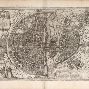 Renaissance-Karte von Paris, Frankreich, 16. Jahrhundert Stadtplan, Fine Art Reproduktion MP011