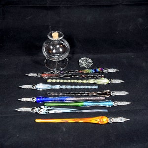 Murano Glass Dip Pen Set with Inkwell and Pen Rest One Pen, Choice of Colors image 2