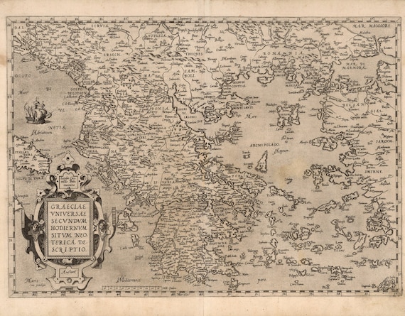 Historical Map of Greece, Greek Islands, 16th Century, Fine Art Reproduction MP033