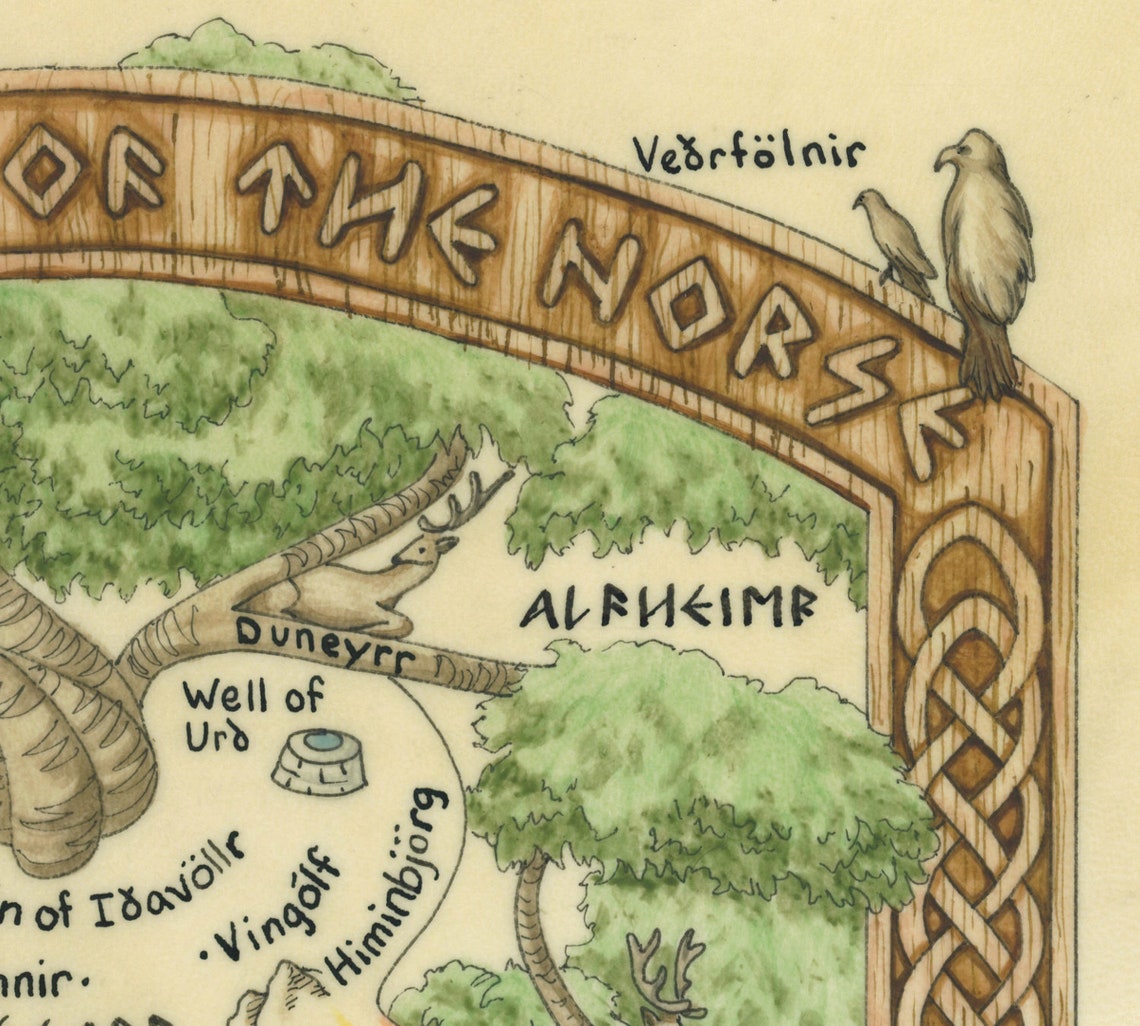 Norse Mythology Map of Yggdrasil With Asgard and Midgard Fine  Etsy