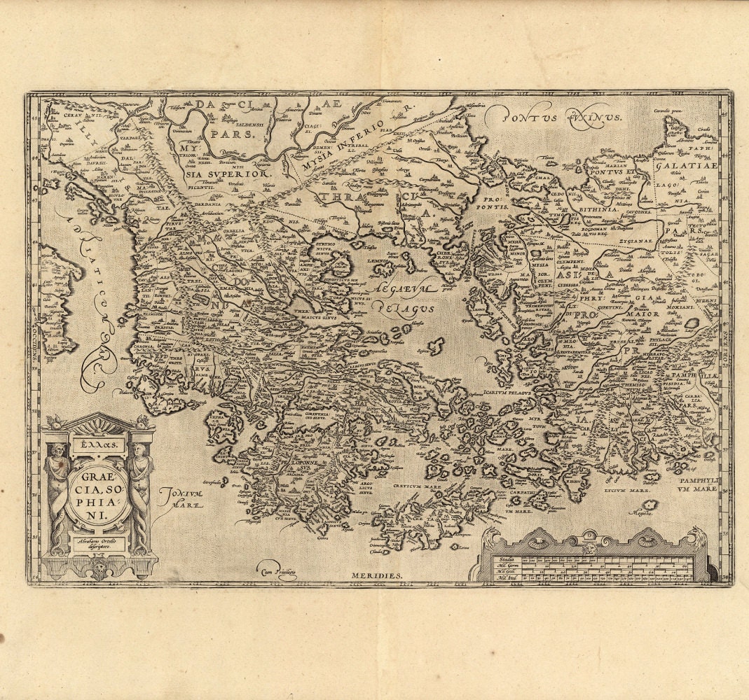 額装品　西洋古地図　1664年　J.ブラウ　ウェールズ・モンゴメリー州 ギリシャの古地図、地中海、16 世紀、美術複製 MP034 - Etsy 日本