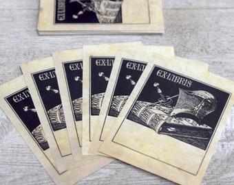 Sword Bookplate: Set of 24 Library Book Plate Stickers with Armor Helm