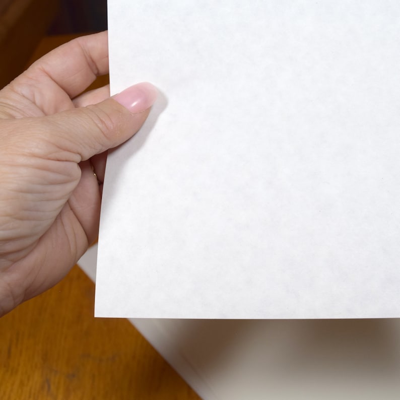 Closeup of a sheet of ivory parchment paper, showing translucence