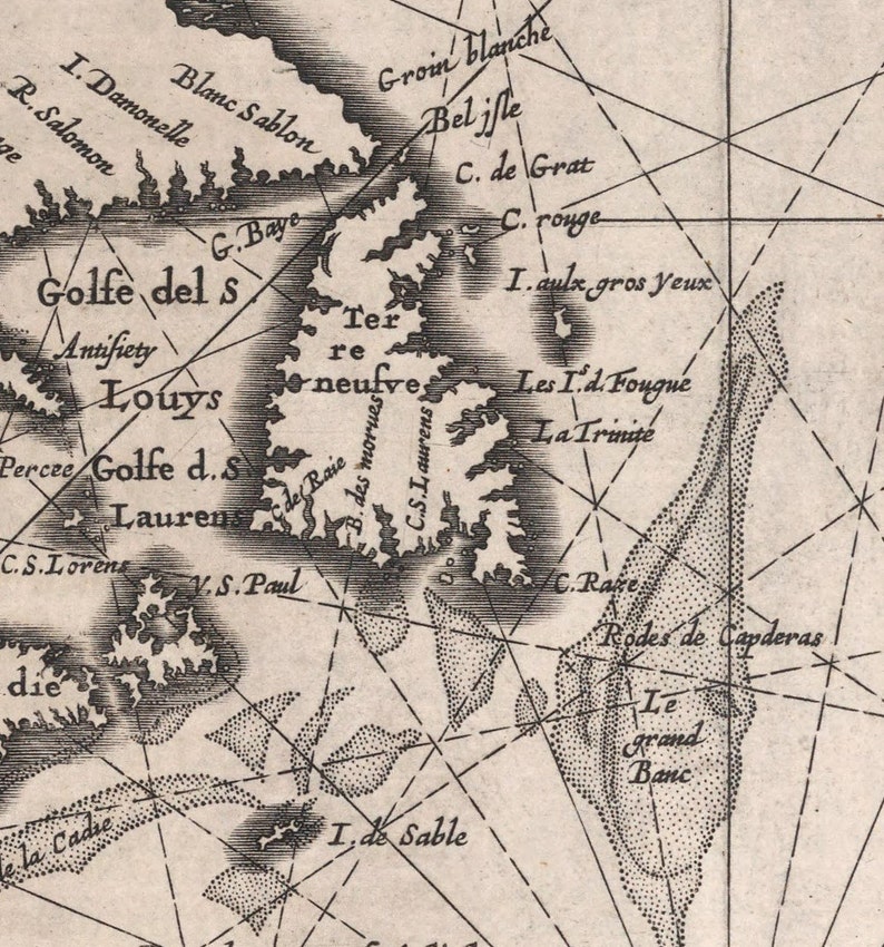 Historical Nautical Chart of Atlantic Ocean, 17th Century Fine Art Reproduction MP045 image 3