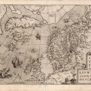 Alte Karte von Skandinavien, Schweden, Finnland, 16. Jahrhundert bildenden Kunst Reproduktion MP038