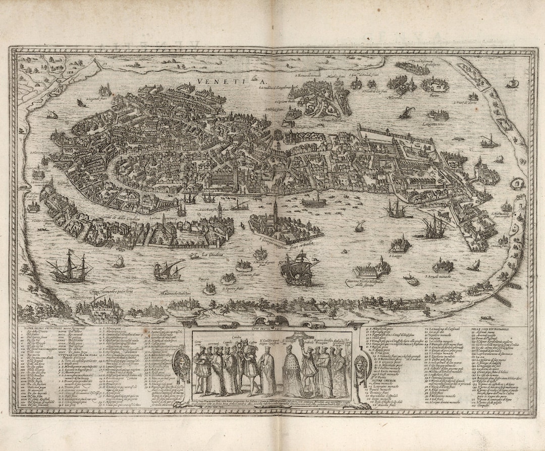 Historical City Map of Venice, Italy, 16th Century Fine Art