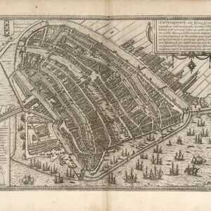 Ancienne carte de Amsterdam, Pays-Bas, carte de ville du XVIe siècle, Fine Art Reproduction MP029