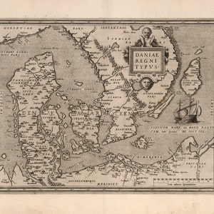 Alte Landkarte von Dänemark, Europa des 16.Jahrhunderts, Fine Art Reproduktion MP032