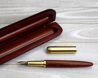 Wood Fountain Pen and Case with Ink Cartridges (ONE Pen)