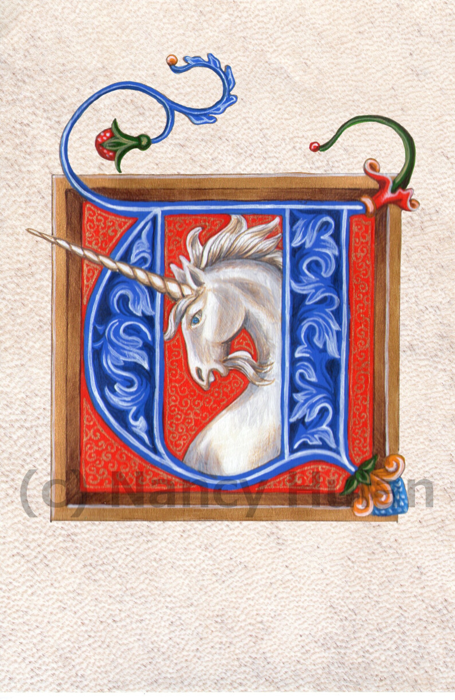 medieval illuminated letter u alphabet letter u painted etsy