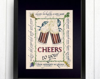 Craft Beer Fine Art Print // Brewery Wall Decor // Slainte, Prost, L'chaim, Cheers Toast