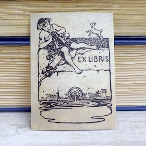 Art Nouveau Bookplate with Boy Playing Flute: Set of 24 Self-Adhesive Book Plates