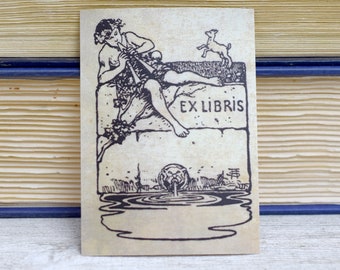 Art Nouveau bladwijzer met jongen spelen fluit: Set van 24 zelfklevende boek platen