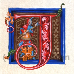 Alphabet Letter J, Medieval Illuminated Letter J, Painted Initial J