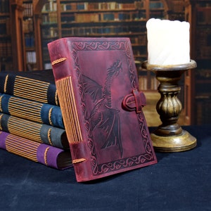 Dragon Leather Journal with Embossed Creature, Red, Large