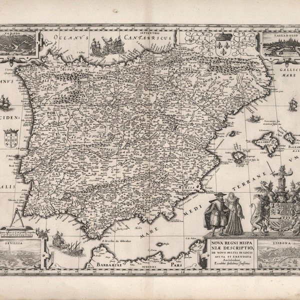 Carte Antique de l’Espagne, 17ème siècle, Reproduction Fine Art MP037