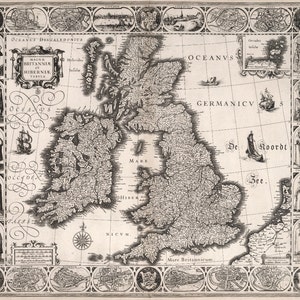 Antique Map of Great Britain and Ireland, 17th Century, Fine Art Reproduction MP003