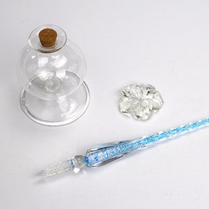 Murano Glass Dip Pen Set with Inkwell and Pen Rest One Pen, Choice of Colors image 1