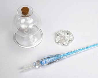 Murano Glass Dip Pen Set with Inkwell and Pen Rest (One Pen, Choice of Colors)