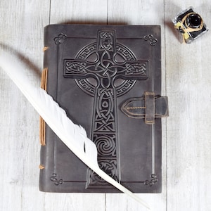 Keltisches Kreuz Journal Braun Leder Blank Papier für Bibelstudie