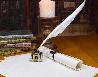 Renaissance Writing Set with Calligraphy Parchment Paper, Feather Quill, and Ink