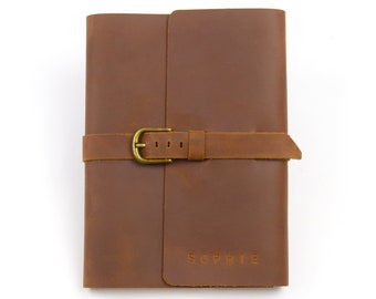 Refillable Leather Notebook with Buckle Personalized with Name Size A5