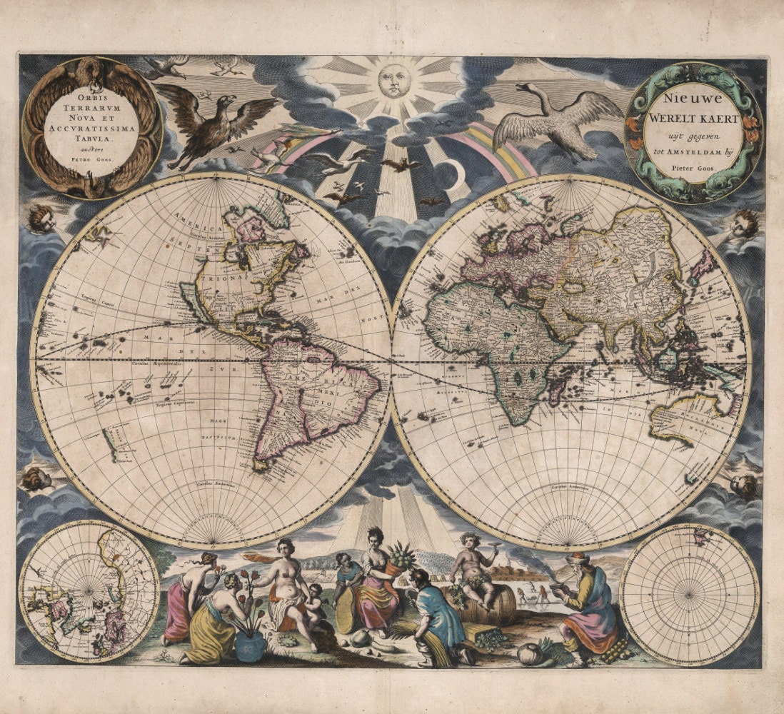 Color Historical World Map Reproduction