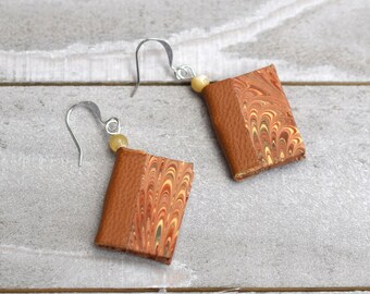 Miniature Book Earrings in Shades of Tan, Red, and Brown // Gift for Book Lover