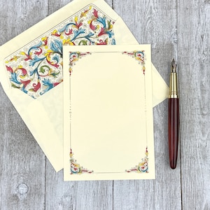 Floral Note Cards Gold Foil Matching Envelopes Set of 10 Kartos Florentia Portfolio Cards