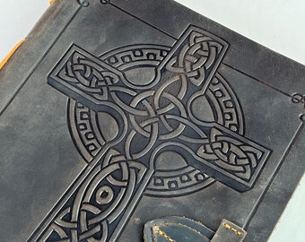 Celtic Cross Journal Brown Leather Blank Paper for Bible Study