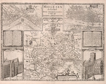 Antique Map of London, England, 17th Century, Fine Art Reproduction MP009