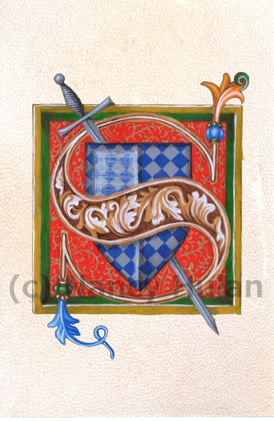 Alphabet Letter S Medieval Illuminated Letter S Painted | Etsy