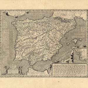Historische Karte von Spanien, 16.Jahrhundert, Fine Art Reproduktion MP036
