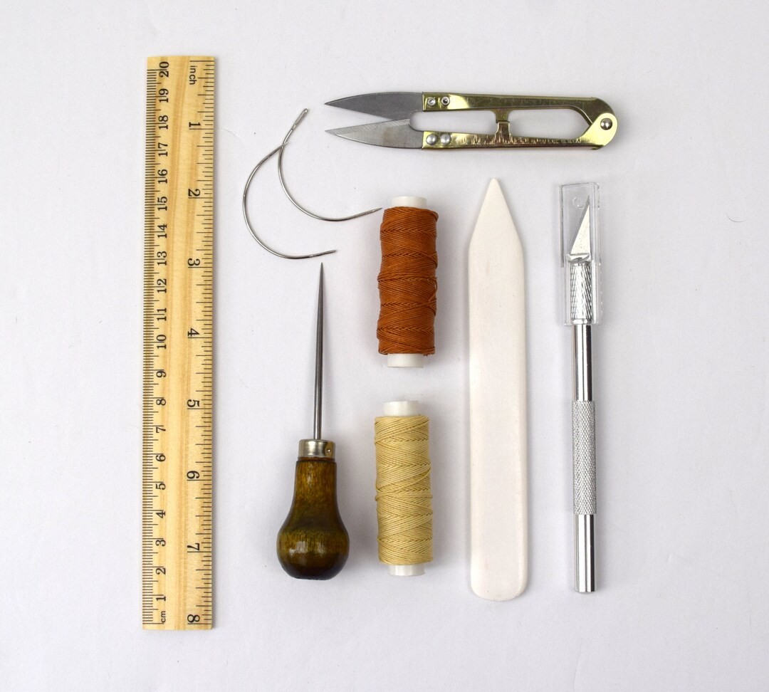Bookbinding Tool Kit for Making Books, Awl, Bone Folder, Knife, Needles
