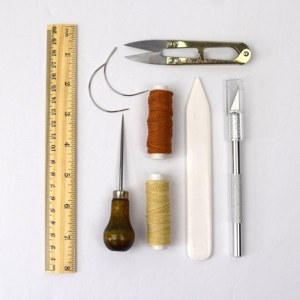 Buchbinderei Tool Kit für die Herstellung von Büchern, Awl, Knochen Ordner, Messer, Nadeln, Leinen Thread Lineal