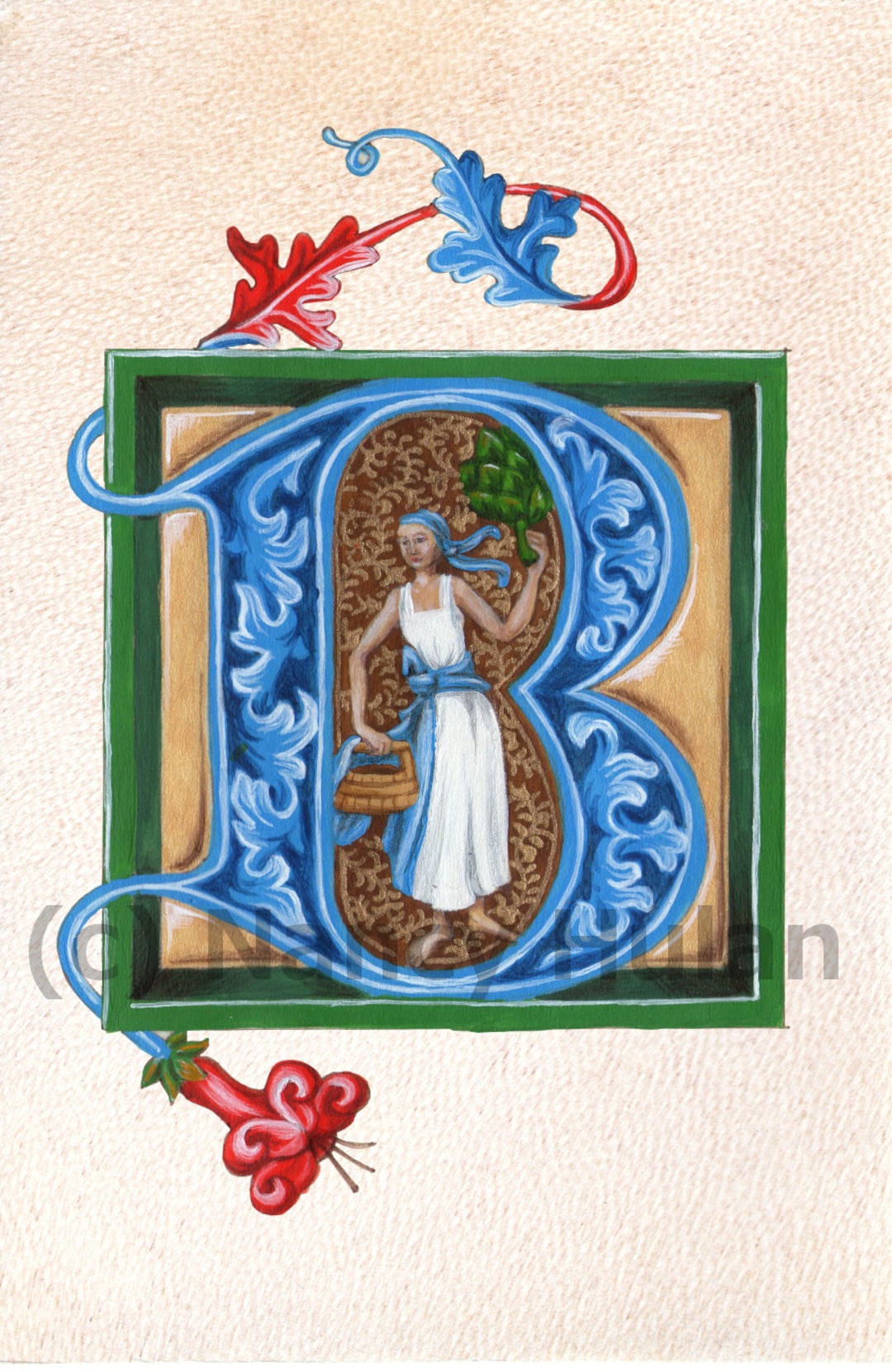 Medieval Illuminated Letter B Alphabet Letter B Painted - Etsy