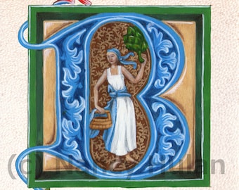 Medieval Illuminated Letter B, Alphabet Letter B, Painted Initial B, Medieval Alphabet, Renaissance Letter Fine Art Print