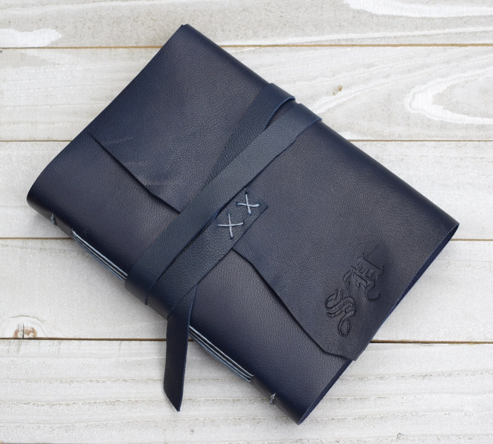 Personalized Navy Blue Leather Journal // A5 Leather Wrap Etsy