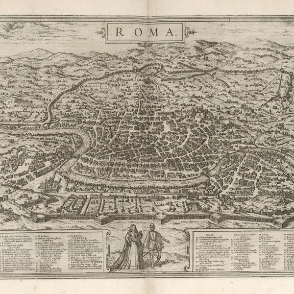 Historical City Map of Rome, Italy, 16th Century, Fine Art Reproduction MP008