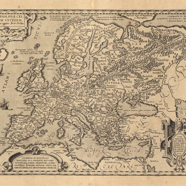 Mappa dell'Europa rinascimentale, 17 ° secolo, Riproduzione Fine Art MP019