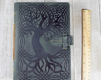 Green Leather Journal Celtic Knot Tree of Life Embossed Design Blank Paper