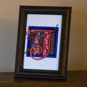 Alphabet Letter J, Medieval Illuminated Letter J, Painted Initial J
