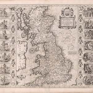Historical Map of Anglo-Saxon Britain, 17th Century, Fine Art Reproduction MP014