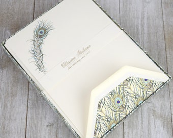 Vintage Style Art Deco Stationery Box Set with Sheets and Envelopes Rossi Peacock Feather