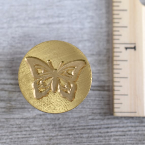 Timbro Sigillo Di Cera Farfalla Vintage - Testa In Ottone 30mm Rimovibile Con Manico In Legno